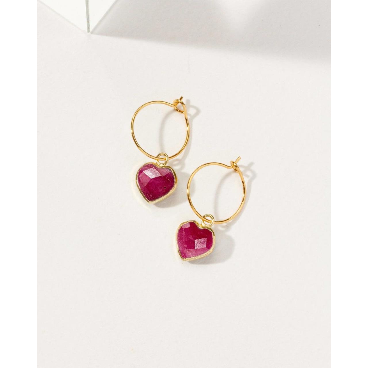 Luna Norte Conversation Heart Mini Hoop Earrings - Ruby